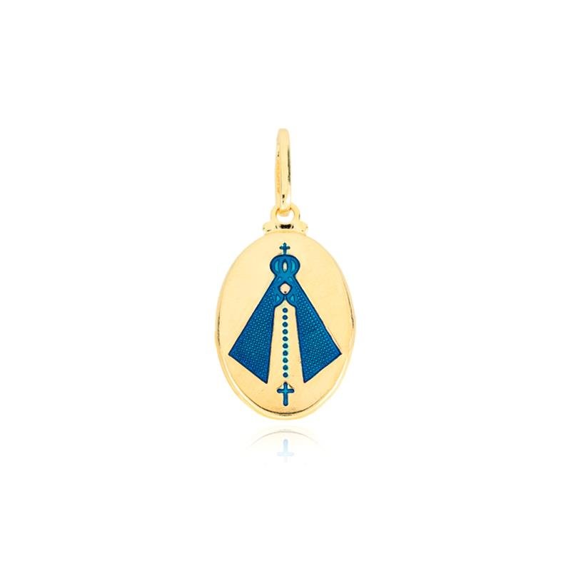 PINGENTE FOLHEADO NOSSA SENHORA APARECIDA DETALHES AZUL