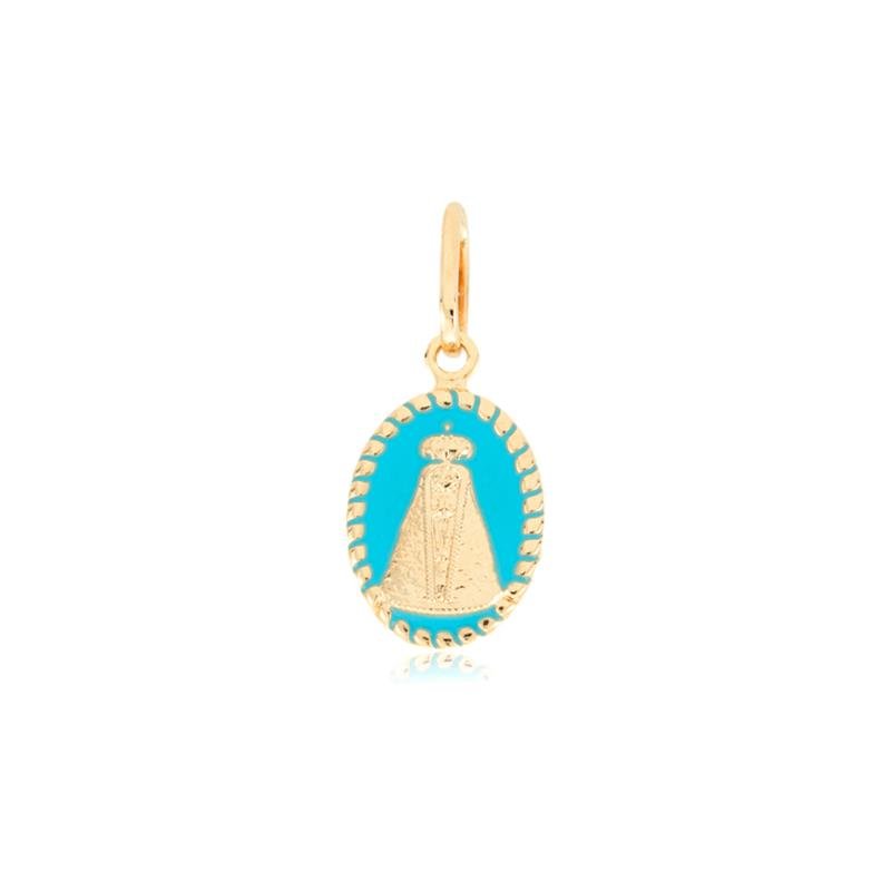 PINGENTE FOLHEADO NOSSA SENHORA APARECIDA DETALHES AZUL