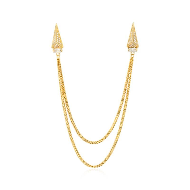 BROCHE FOLHEADA TRIANGULAR PONTA CRAVEJADA