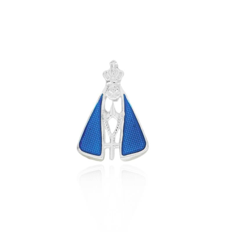 PINGENTE EM PRATA NOSSA SENHORA APARECIDA AZUL 