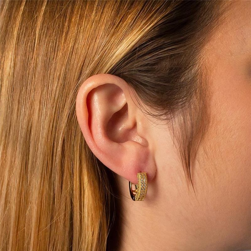 ARGOLA FOLHEADO CRAVEJADA ZIRCÔNIA TRABALHADA