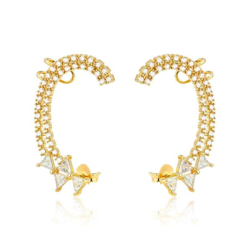 BRINCO FOLHEADO EAR CUFF ZIRCÔNIA - GOLD NIGHT