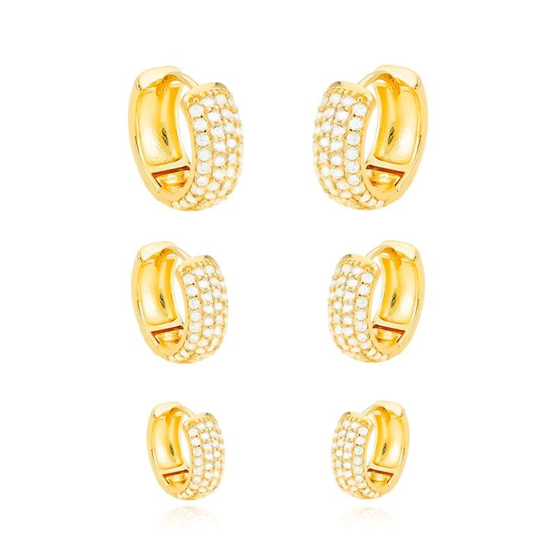 ARGOLA TRIO FOLHEADA ZIRCÔNIA