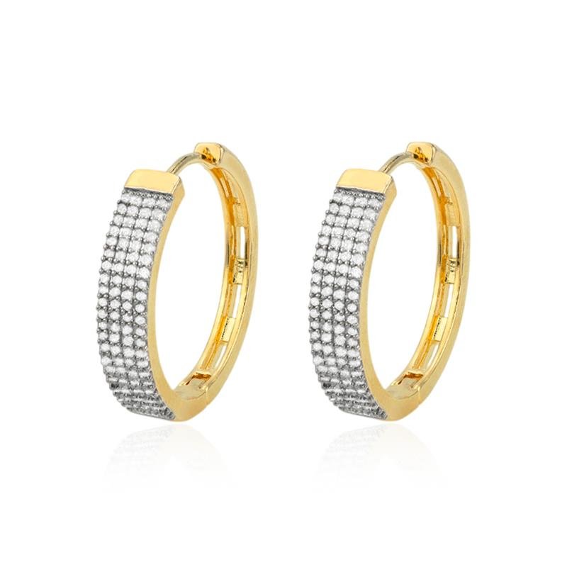 ARGOLA FOLHEADA CRAVEJADA COM ZIRCÔNIA 