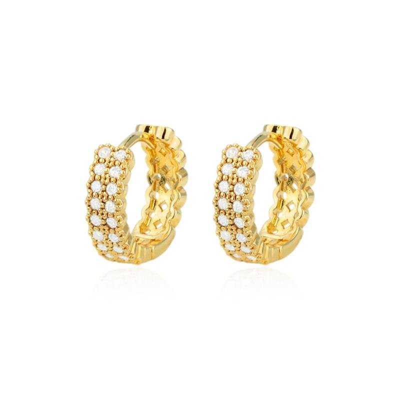 ARGOLA FOLHEADO DUAS LINHAS TRAVEJADA ZIRCÔNIA