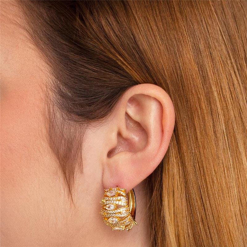 ARGOLA FOLHEADO CRAVEJADA ZIRCÔNIAS