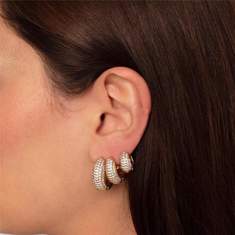 ARGOLA FOLHEADA TRIO CRAVEJADA ZIRCÔNIA 