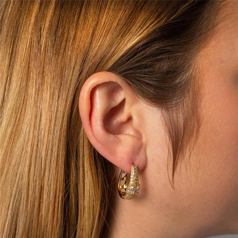 ARGOLA FOLHEADO DETALHADA ZIRCÔNIA