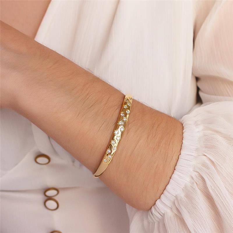 BRACELETE FOLHEADO ZIRCONIA CORAÇÃO ESTRELA