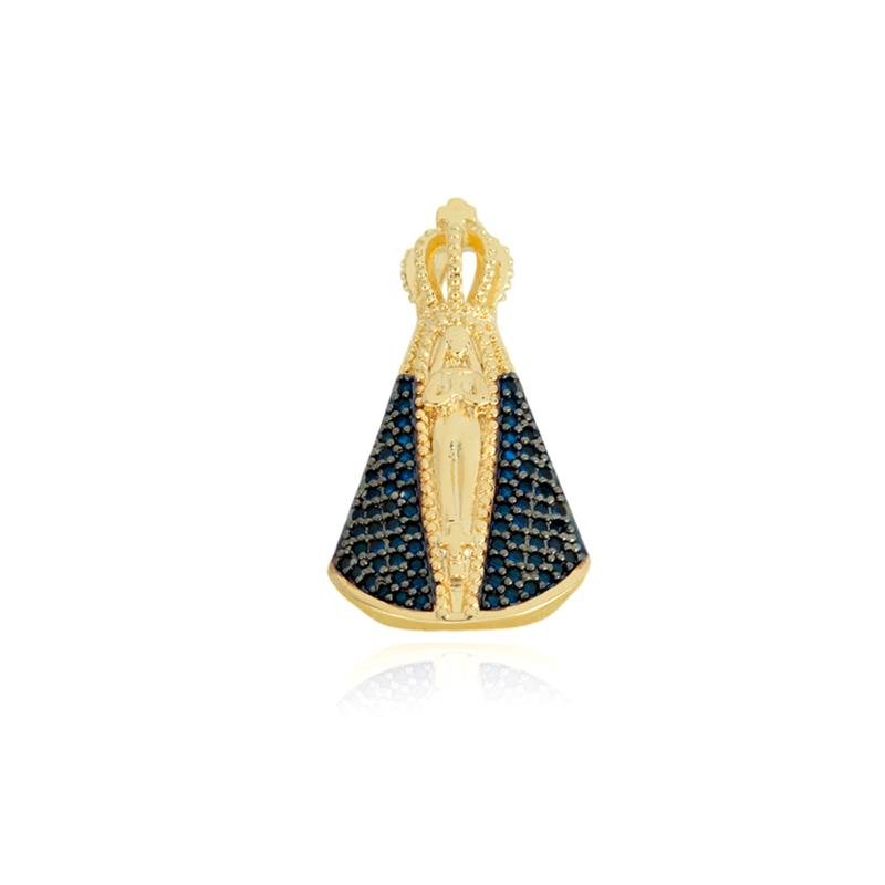 PINGENTE FOLHEADO NOSSA SENHORA APARECIDA ZIRCÔNIA AZUL