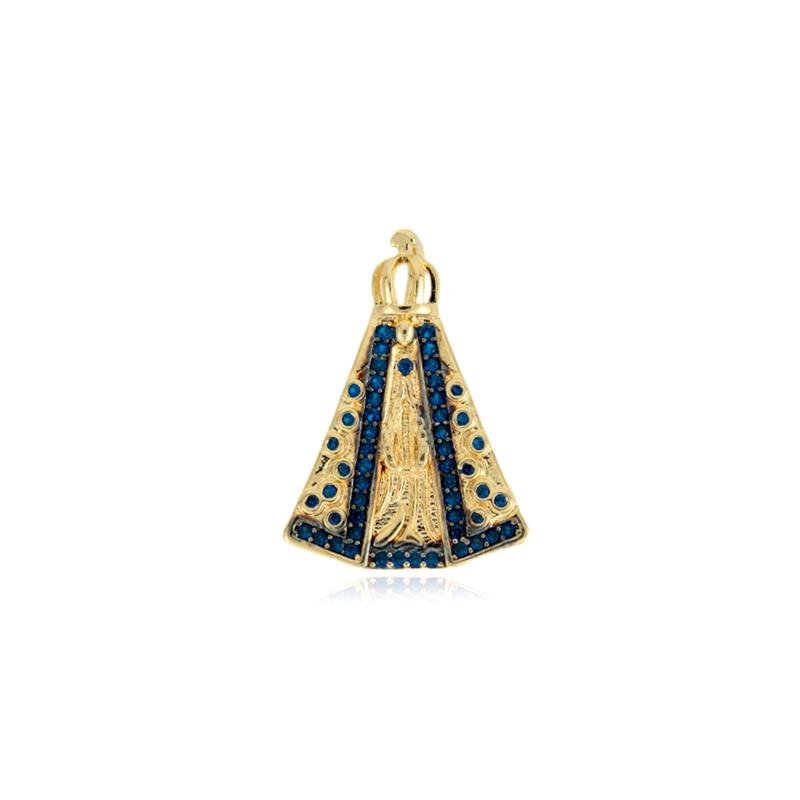PINGENTE FOLHEADO NOSSA SENHORA APARECIDA ZIRCÔNIA AZUL