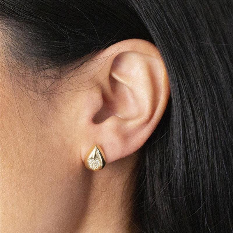 BRINCO FOLHEADO GOTA CORAÇÃO ZIRCÔNIA