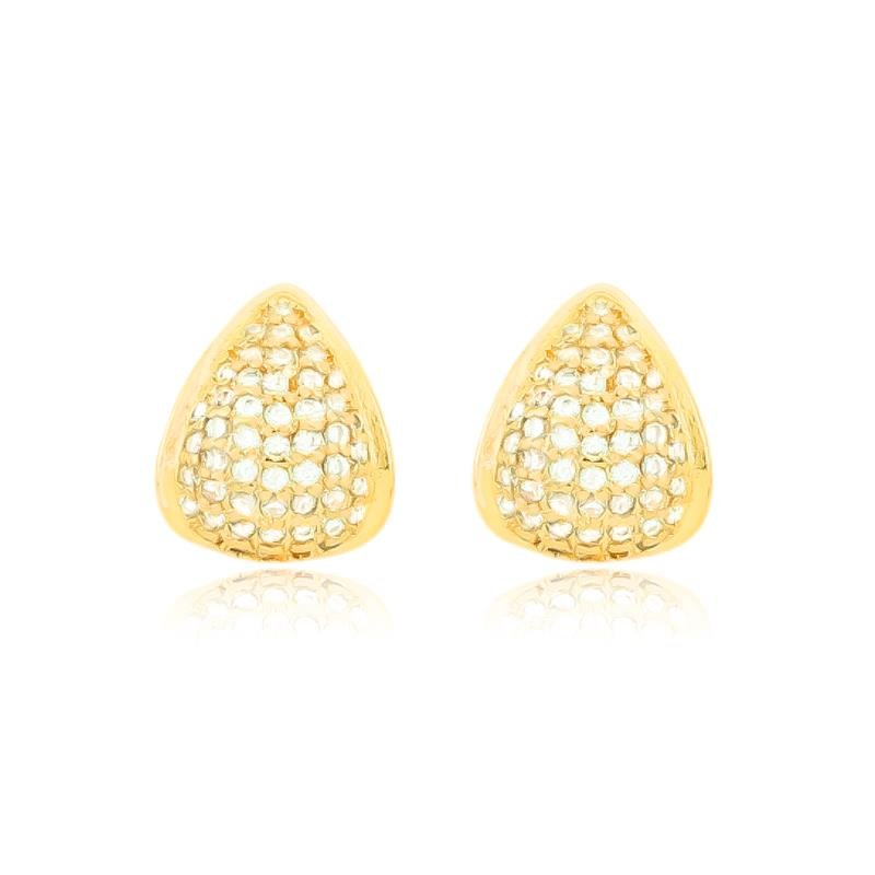 BRINCO FOLHEADO GOTA PEQUENA ZIRCÔNIA
