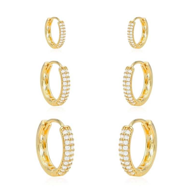ARGOLA TRIO FOLHEADA CRAVEADA ZIRCÔNIA