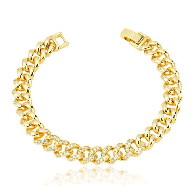 PULSEIRA FOLHEADA ELOS COM ZIRCÔNIAS 