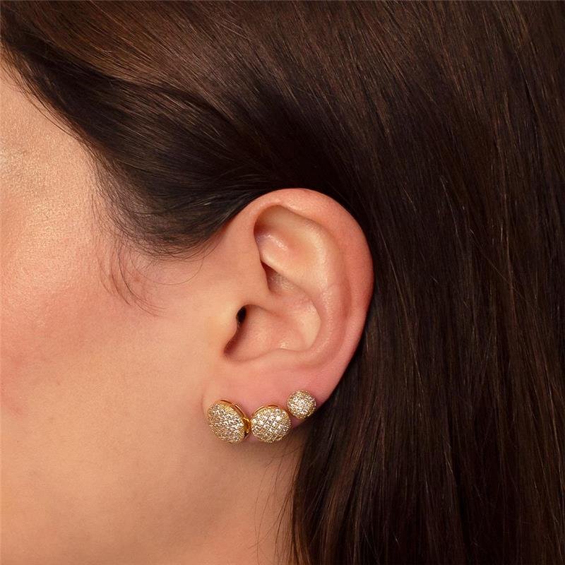 TRIO DE BRINCOS FOLHEADO CÍRCULO CRAVEJADO 