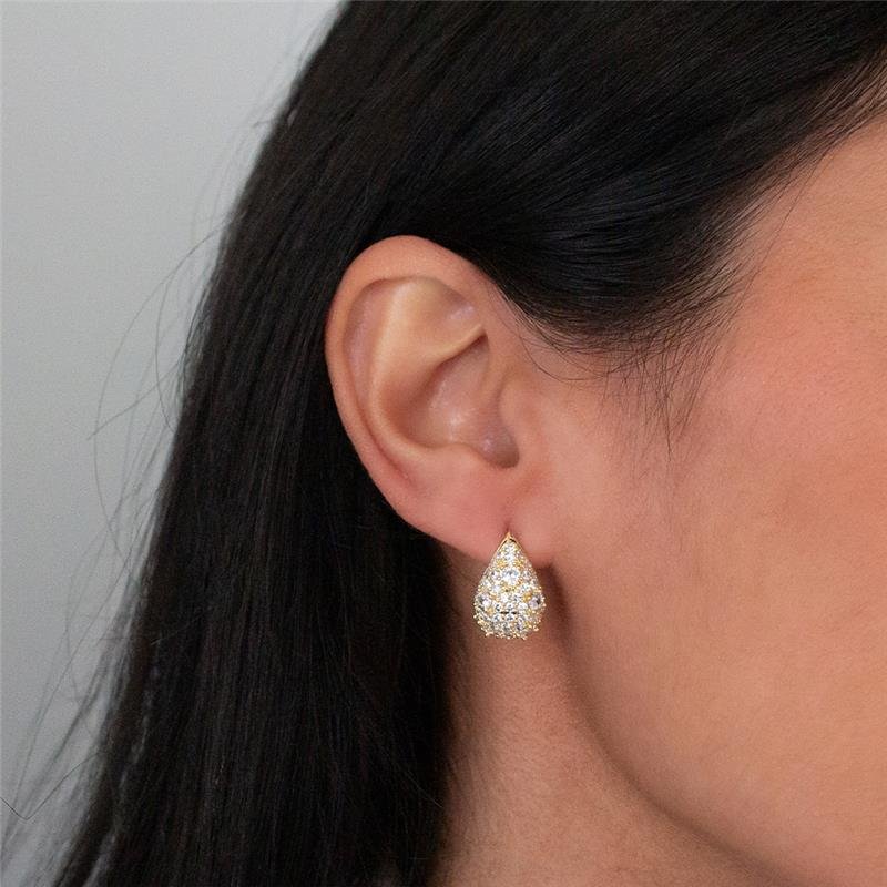 BRINCO FOLHEADO GOTA CRAVEJADA 