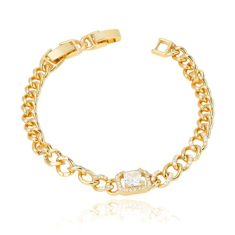 PULSEIRA FOLHEADA COM PEDRA E DETALHES CRAVEJADOS 