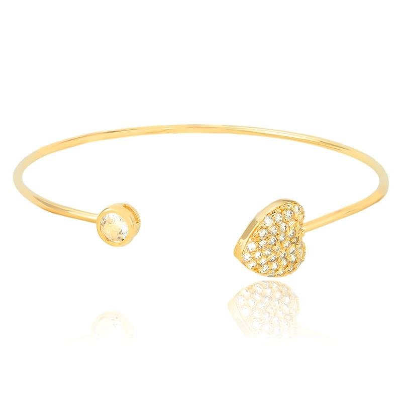 BRACELETE FOLHEADO CORAÇÃO CRAVEJADO 