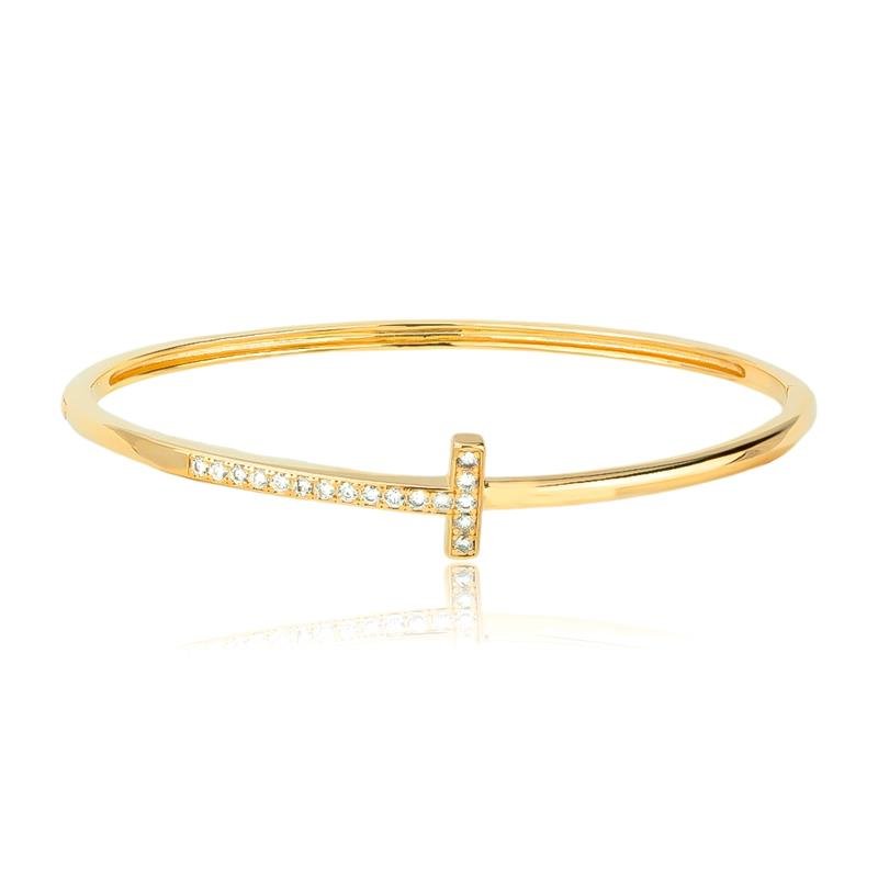 BRACELETE FOLHEADO COM DETALHES CRAVEJADOS COM ZIRCÔNIA