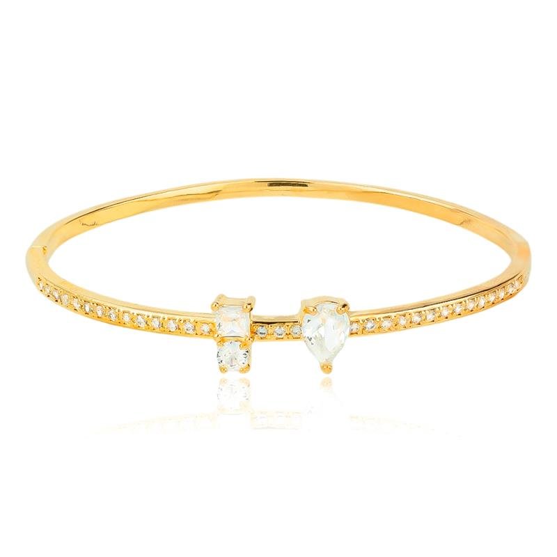 BRACELETE FOLHEADO COM DETALHES CRAVEJADOS E PONTO DE LUZ 