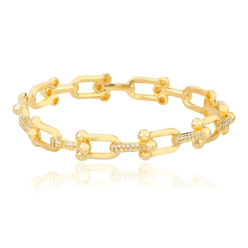 BRACELETE FOLHEADO COM DETALHES CRAVEJADOS EM ZIRCÔNIA 