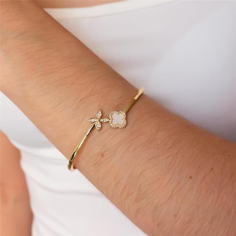 BRACELETE FOLHEADO TREVO BORDA CRAVEJADA