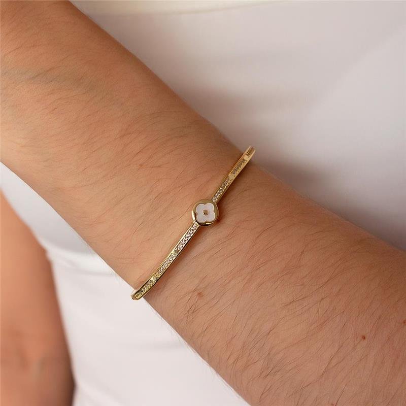 BRACELETE FOLHEADO CRAVEJADO TREVO BRANCO