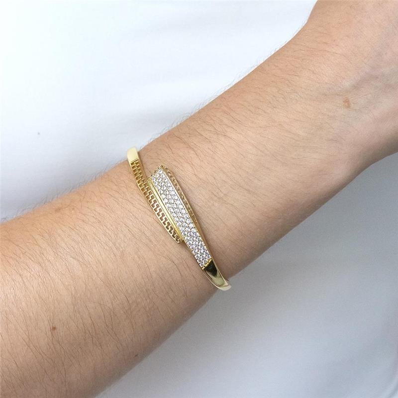 BRACELETE FOLHEADO ZIRCÔNIA DUPLO ACABAMENTO