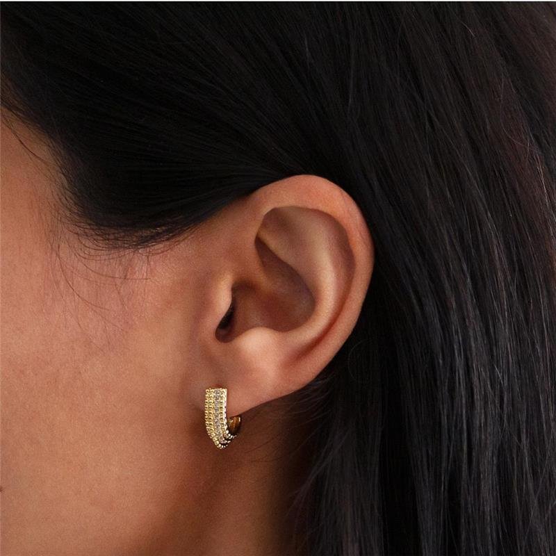 BRINCO FOLHEADO ESFERAS DOURADAS LINHA CRAVEJADA