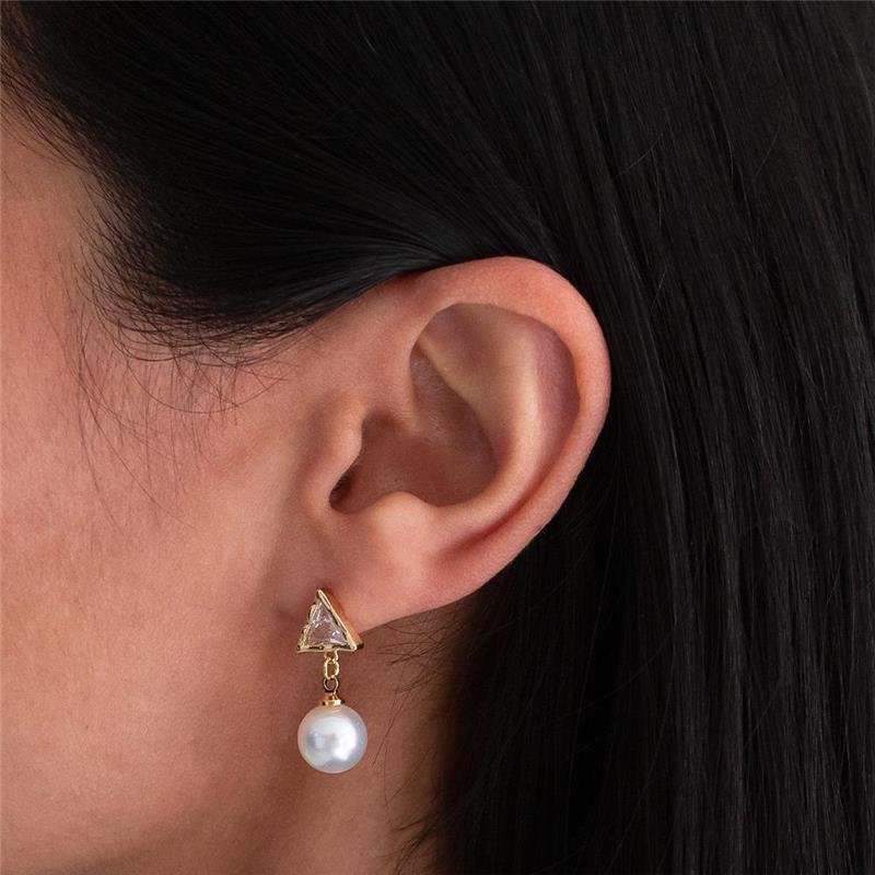BRINCO FOLHEADO TRIÂNGULO PONTO DE LUZ PÉROLA 