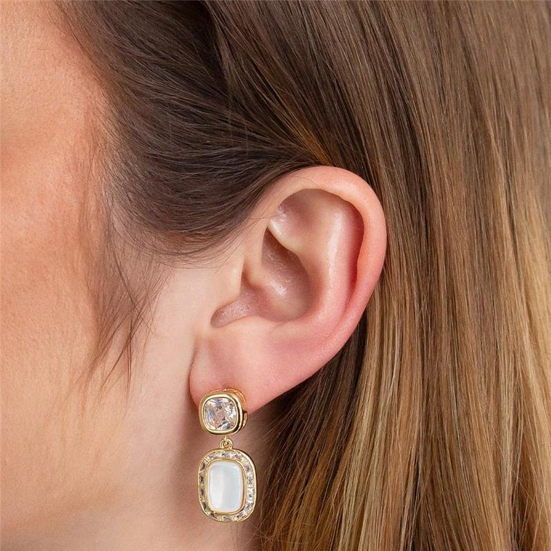 BRINCO FOLHEADO ZIRCÔNIA PEDRA RETANGULAR