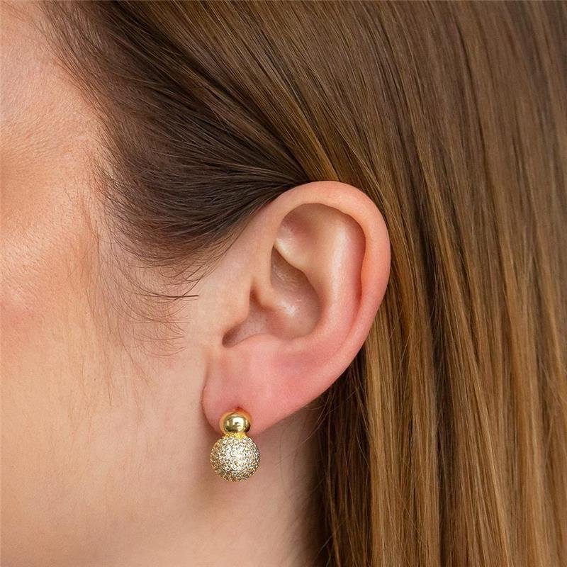 BRINCO FOLHEADO MEIA ESFERA CRAVEJADA