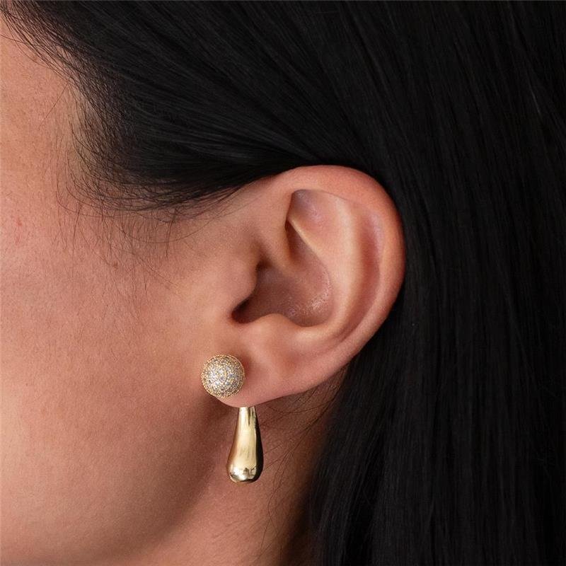 BRINCO FOLHEADO GOTA ESFERA CRAVEJADA