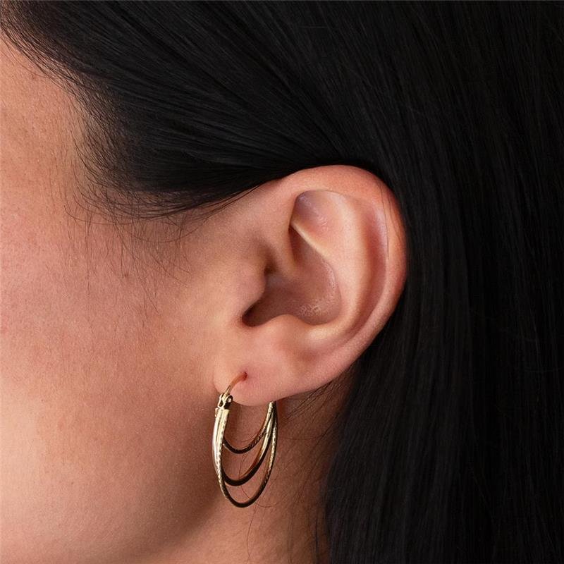 ARGOLA FOLHEADA AROS TRIPLOS DESIGN MODERNO