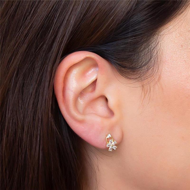 BRINCO FOLHEADO FLOR CRAVEJADA