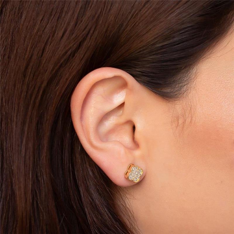 BRINCO FOLHEADO TREVO CRAVEJADO