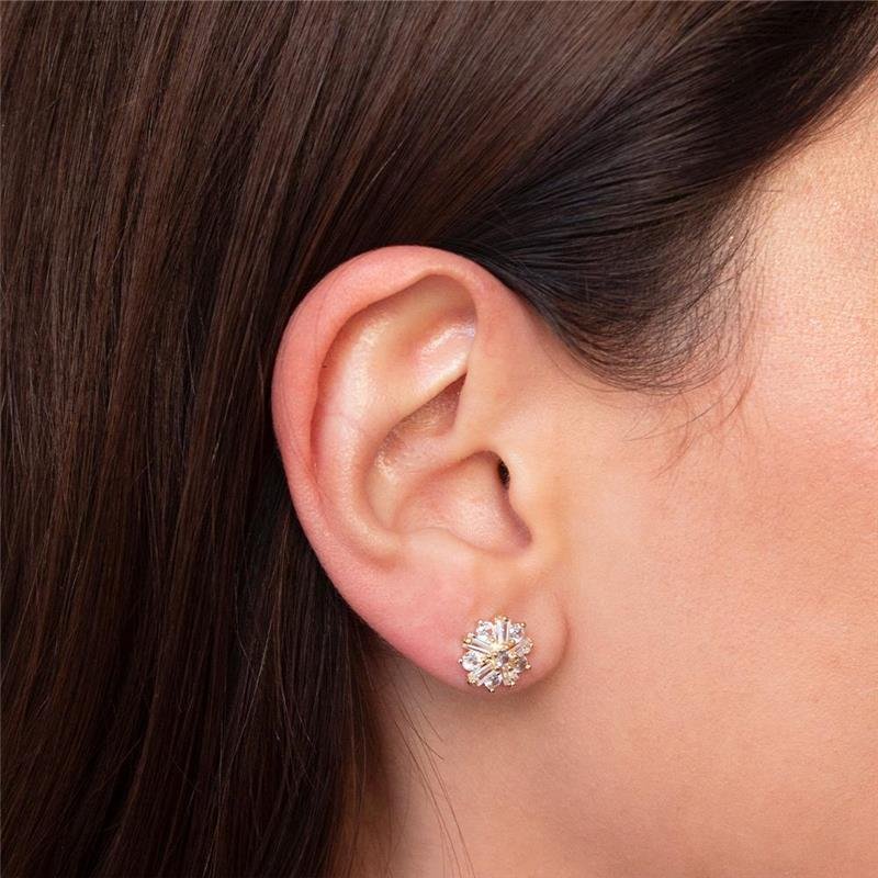 BRINCO FOLHEADO FLOR ZIRCÔNIA BAGUETE