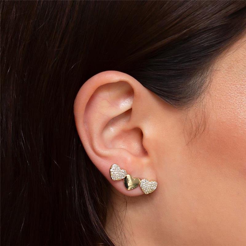 BRINCO FOLHEADO CORAÇÕES CRAVEJADOS E LISO