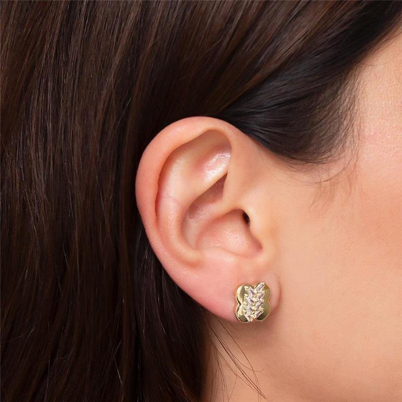 BRINCO FOLHEADO TREVO ZIRCÔNIA BAGUETE