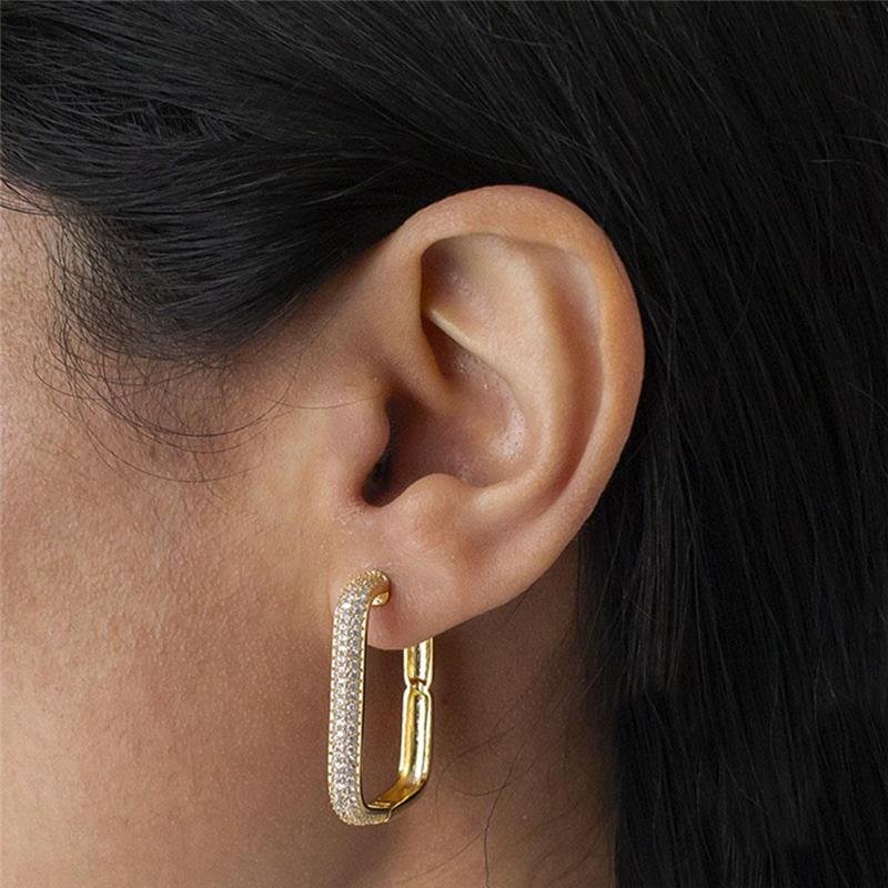 ARGOLA FOLHEADA QUADRADA ZIRCÔNIA