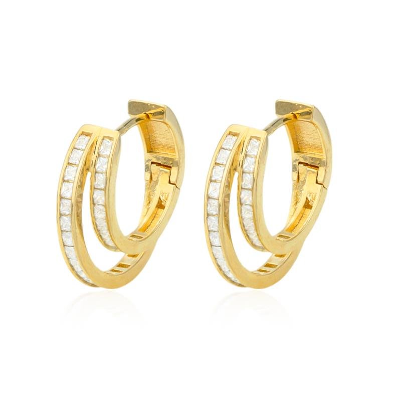 ARGOLA FOLHEADO CRISTAIS DUPLA