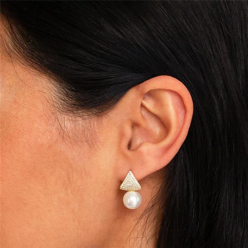 BRINCO FOLHEADO PÉROLA ZIRCÔNIA