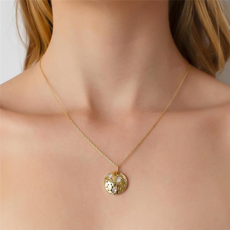 GARGANTILHA FOLHEADA PINGENTE PONTOS DE LUZ