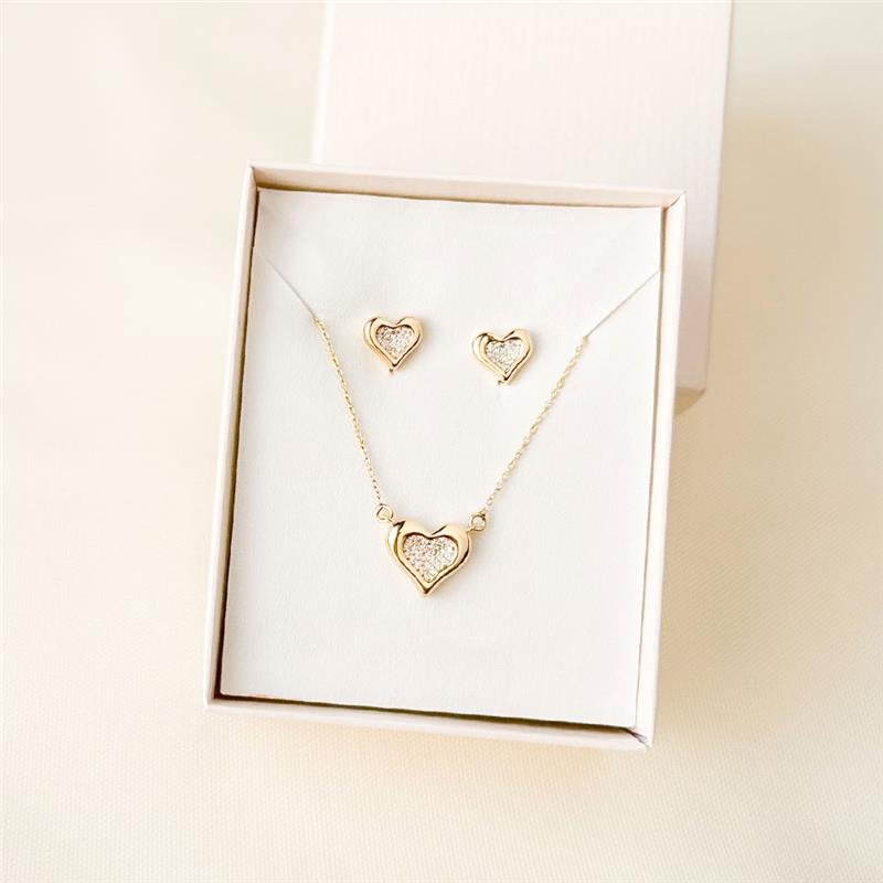 CONJUNTO FOLHEADO CORAÇÃO CRAVEJADO - 45 CM