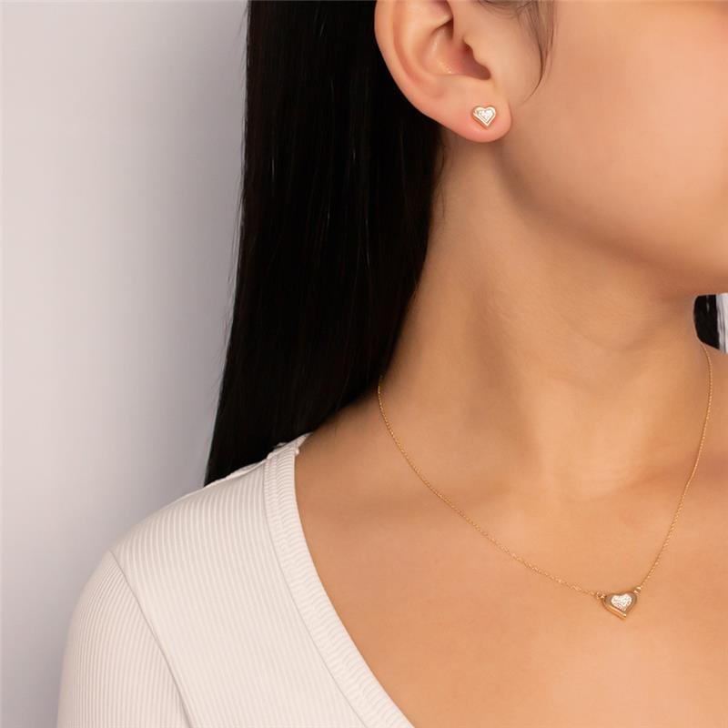 CONJUNTO FOLHEADO CORAÇÃO CRAVEJADO - 45 CM