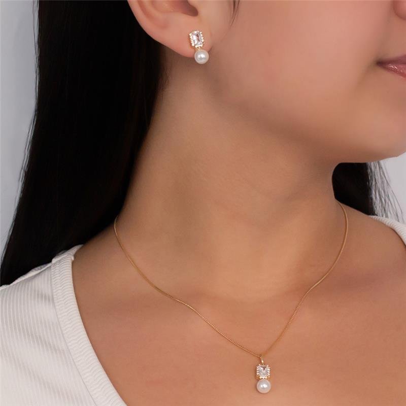 CONJUNTO FOLHEADO PÉROLA E PONTO DE LUZ QUADRADO - 45 CM 