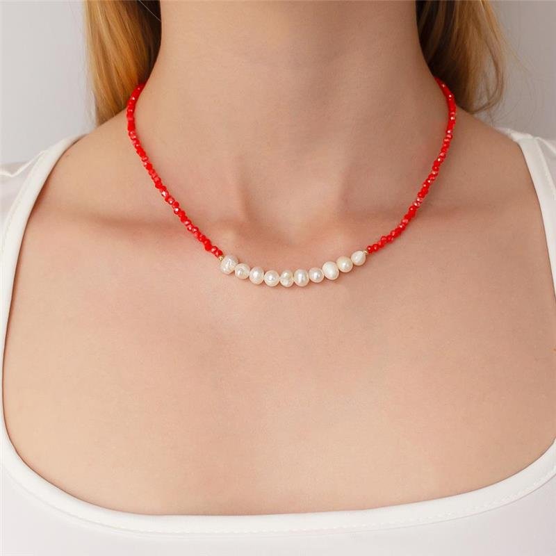 GARGANTILHA FOLHEADA PÉROLA BARROCA CRISTAL - 40 CM