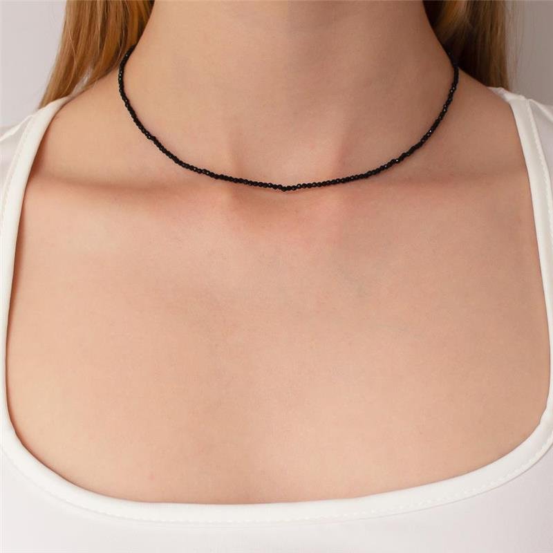 GARGANTILHA FOLHEADA CRISTAL PRETO - 40 CM