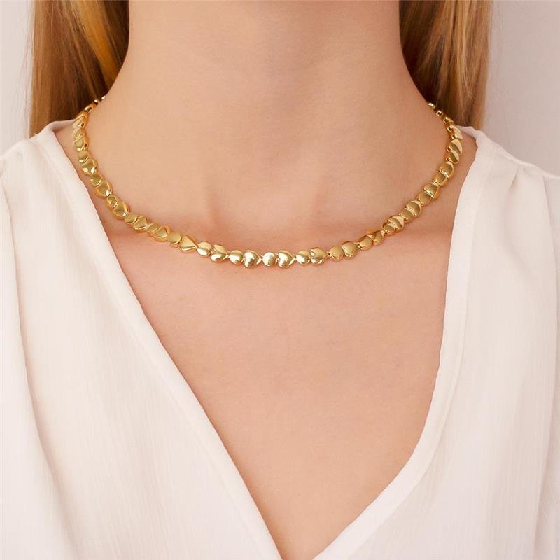 GARGANTILHA FOLHEADA REDONDO E CORAÇÃO - 38CM